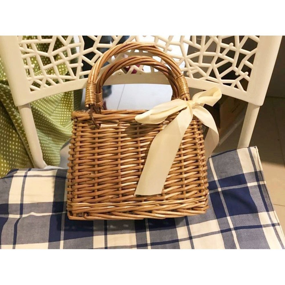 Bow Rattan Woven Bag Straw Bags Top Handle Wicker Baskets Handbags Boho Style o - Picture 3 of 7